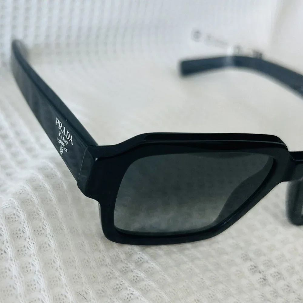 Prada PR 02ZS Square Sunglasses Black Plastic Dark Grey Gradient Silver Unisex - Picture 5 of 14